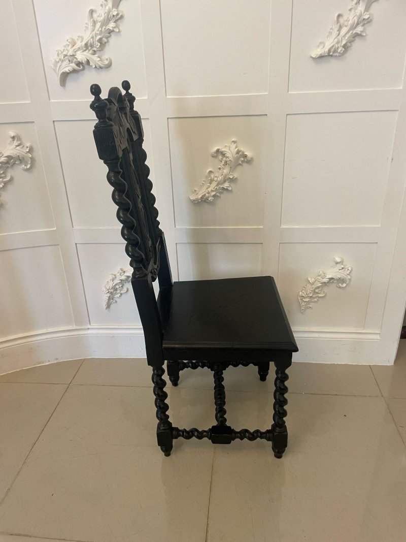 Pair of Antique Victorian Quality Carved Ebonised Oak Side Chairs - Image 4